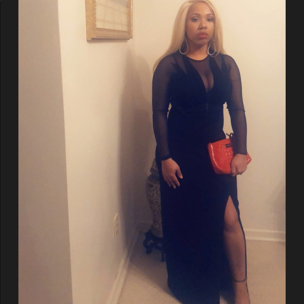 Cache Long sleeve mesh dress with side split